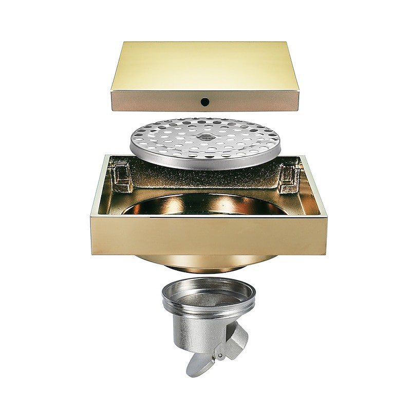 Brushed Gold 4-inch brass Shower Floor Drain with Removable